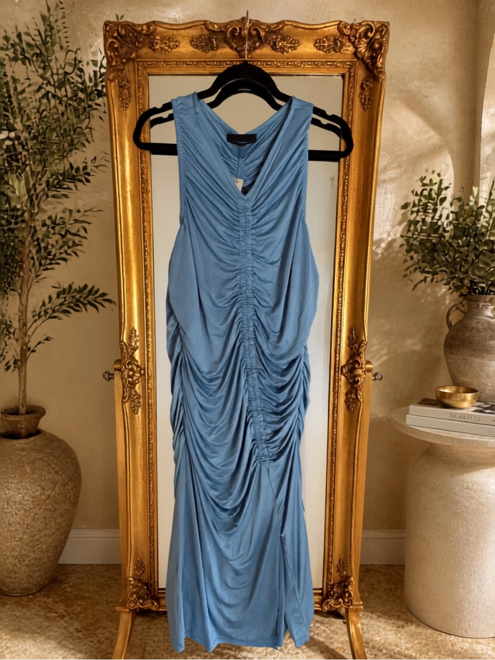 Eloquii Dusty Blue Ruched Maxi Dress
